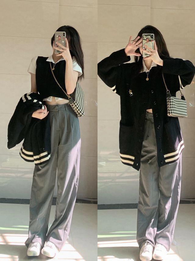 灰色西裤到底是有多百搭⁉️早秋穿搭look